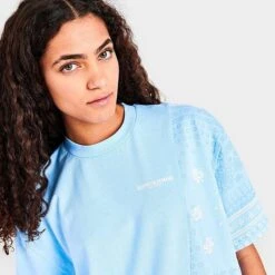 Women's Supply & Demand Paisley Patch Split T-Shirt Light Blue - SUW16384 105 -Nike Store SUW16384 105 M5