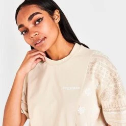 Women's Supply & Demand Paisley Patch Split T-Shirt Beige - SUW16384 250 -Nike Store SUW16384 250 M5