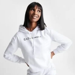 Women's Emporio Armani EA7 Cropped Hoodie White - TJCQZ010 100 -Nike Store TJCQZ010 100 M3