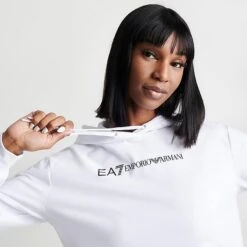 Women's Emporio Armani EA7 Cropped Hoodie White - TJCQZ010 100 -Nike Store TJCQZ010 100 M5