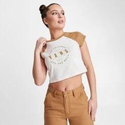 Women's Vans OTW Branch Raglan Cropped T-Shirt Marshmallow/Tobacco Brown - VN0003KP BRT -Nike Store VN0003KP BRT M3