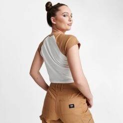 Women's Vans OTW Branch Raglan Cropped T-Shirt Marshmallow/Tobacco Brown - VN0003KP BRT -Nike Store VN0003KP BRT M4