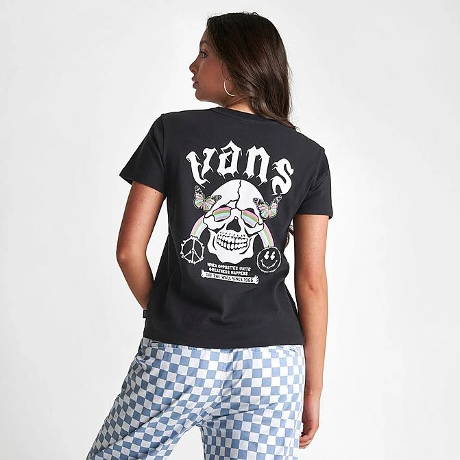 Women's Vans Rainbow Skull T-Shirt Black - VN00077M BLK 3 Women's Vans Rainbow Skull T-Shirt Black - VN00077M BLK